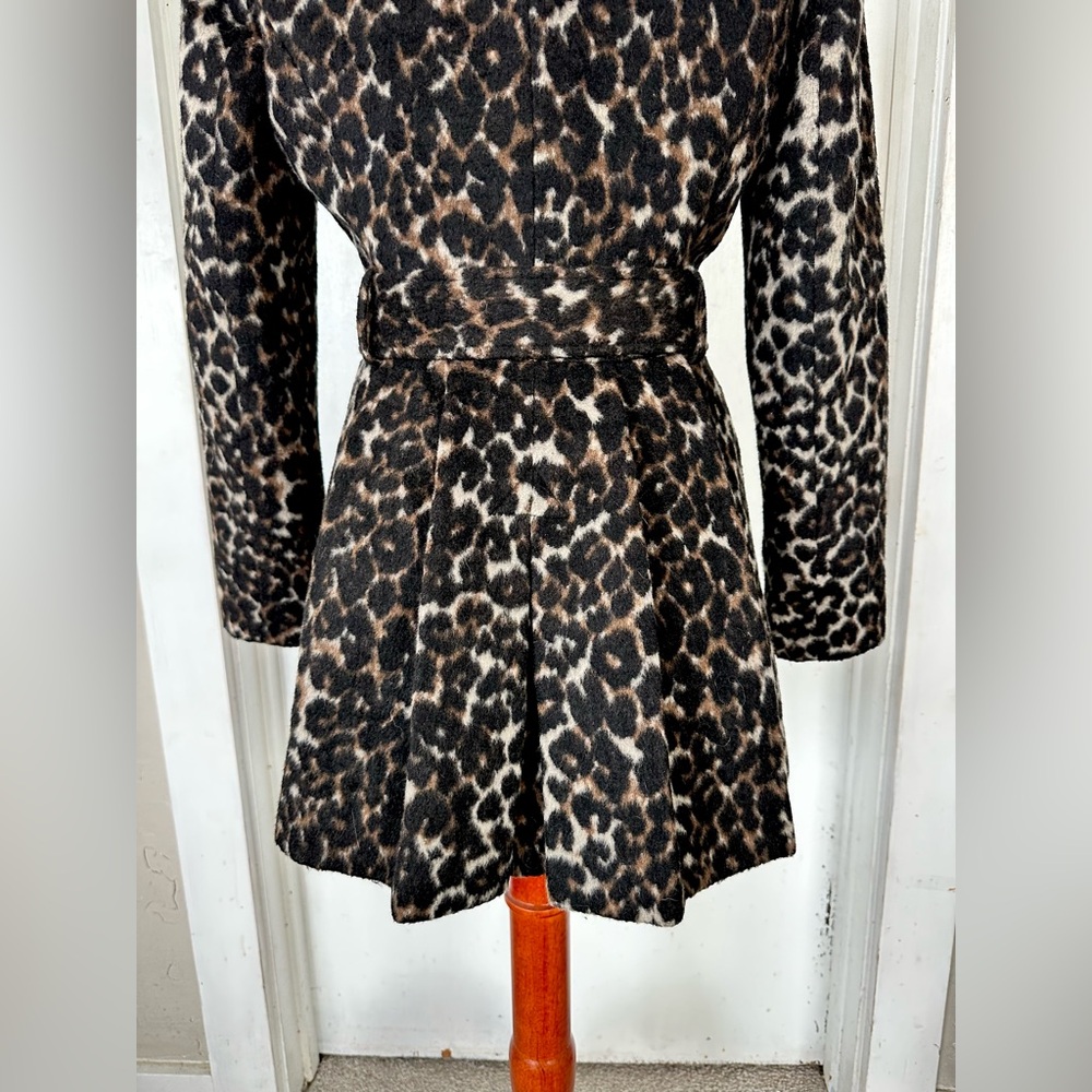 Via Spiga Wool Blend Leopard Animal Print Double Breasted Pea Coat Size 4 - Picture 6 of 9